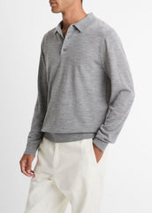 Wool Polo Sweater in Sweaters - HEATHER GREY | VINCE Men