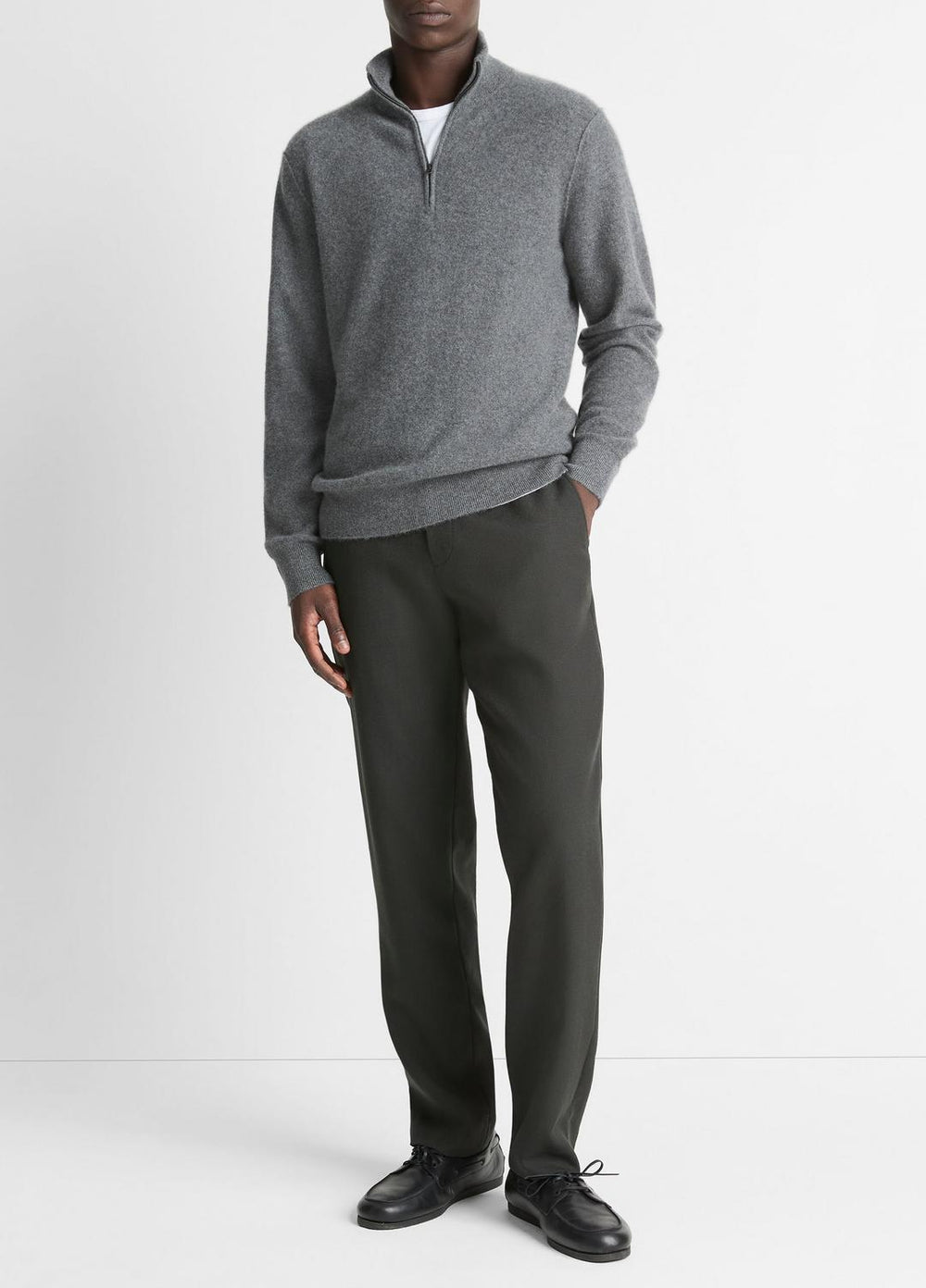 Plush Cashmere Quarter-Zip Sweater in Quarter Zip - MEDIUM HEATHER GREY | VINCE Men