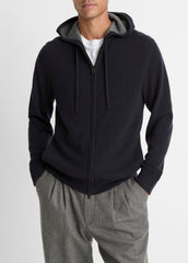 Cashmere Zip-Front Hoodie in Cashmere - COASTAL BLUE/MEDIUM HEATHER GREY | VINCE Men