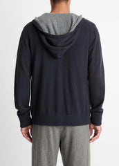 Cashmere Zip-Front Hoodie in Cashmere - COASTAL BLUE/MEDIUM HEATHER GREY | VINCE Men