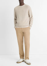 Geo-Jacquard Wool-Blend Crew Neck Sweater in Crew Neck - BRITISH KHAKI/CLASSIC CREAM | VINCE Men