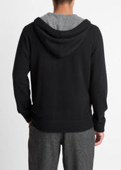 Cashmere Zip-Front Hoodie in Cashmere - BLACK/MEDIUM HEATHER GREY | VINCE Men