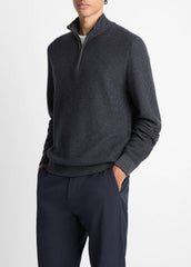 Geo-Jacquard Wool-Blend Quarter-Zip Sweater in Quarter Zip - COASTAL BLUE/MEDIUM HEATHER GREY | VINCE Men