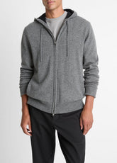 Cashmere Zip-Front Hoodie in Cashmere - MEDIUM HEATHER GREY/BLACK | VINCE Men