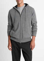 Cashmere Zip-Front Hoodie in Cashmere - MEDIUM HEATHER GREY/BLACK | VINCE Men