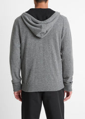 Cashmere Zip-Front Hoodie in Cashmere - MEDIUM HEATHER GREY/BLACK | VINCE Men