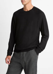 Featherweight Wool-Cashmere Crew Neck Sweater in Crew Neck - BLACK | VINCE Men