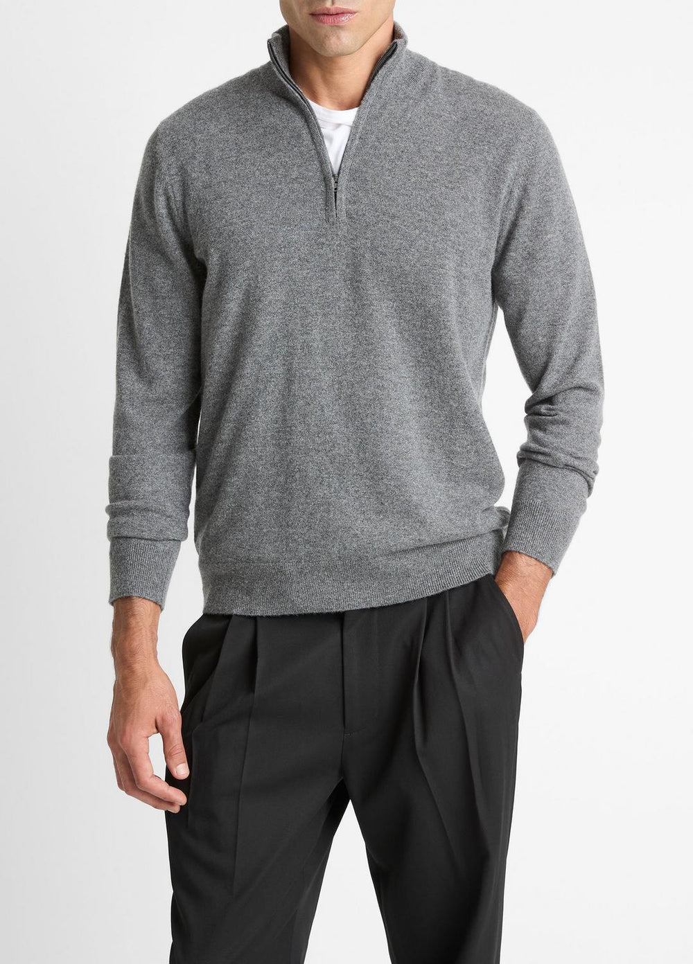 Cashmere Quarter-Zip Sweater in Quarter Zip - MEDIUM HEATHER GREY | VINCE Men