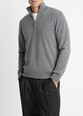 Cashmere Quarter-Zip Sweater in Quarter Zip - MEDIUM HEATHER GREY | VINCE Men