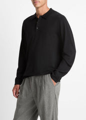 Wool Polo Sweater in Sweaters - BLACK | VINCE Men