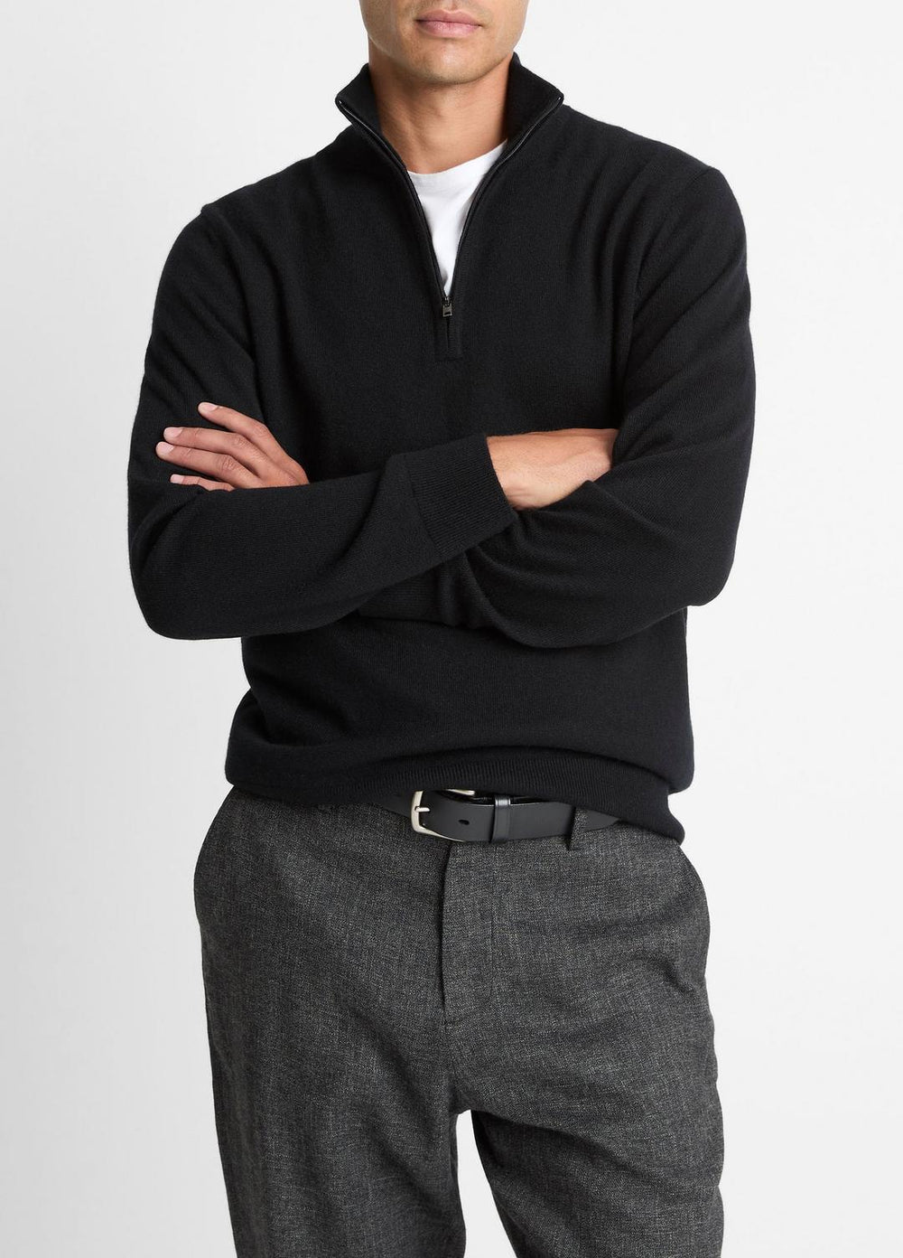 Cashmere Quarter-Zip Sweater in Quarter Zip - BLACK | VINCE Men
