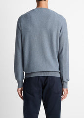 Geo-Jacquard Wool-Blend Crew Neck Sweater in Crew Neck - PARLOR BLUE/MEDIUM HEATHER GREY | VINCE Men
