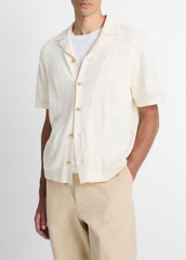 Patchwork Pointelle Short-Sleeve Shirt in Short Sleeve - CLASSIC CREAM | VINCE Men
