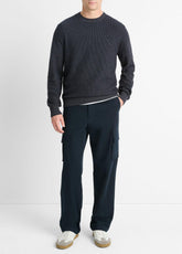 Geo-Jacquard Wool-Blend Crew Neck Sweater in Crew Neck - COASTAL BLUE/MEDIUM HEATHER GREY | VINCE Men