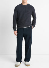 Geo-Jacquard Wool-Blend Crew Neck Sweater in Crew Neck - COASTAL BLUE/MEDIUM HEATHER GREY | VINCE Men