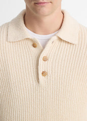 Shaker Italian Cotton-Blend Polo Sweater in Sweaters - BONE | VINCE Men