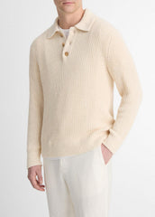 Shaker Italian Cotton-Blend Polo Sweater in Sweaters - BONE | VINCE Men