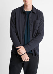 Knit Cotton-Blend Button-Front Shirt in Long Sleeve - COASTAL BLUE | VINCE Men