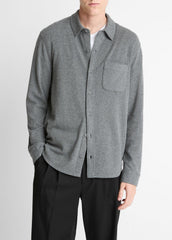 Knit Cotton-Blend Button-Front Shirt in Long Sleeve - MEDIUM HEATHER GREY | VINCE Men