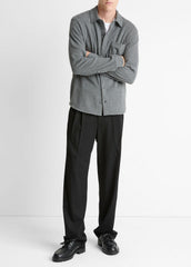 Knit Cotton-Blend Button-Front Shirt in Long Sleeve - MEDIUM HEATHER GREY | VINCE Men