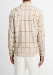 Rockery Plaid Cotton Button-Front Shirt in Long Sleeve - HEATHER OATMEAL/WALNUT | VINCE Men