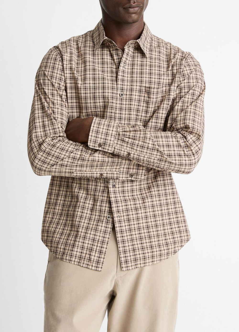 Great Falls Plaid Cotton Button-Front Shirt in Long Sleeve - RIVER SAND/MISSION | VINCE Men