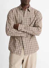 Great Falls Plaid Cotton Button-Front Shirt in Long Sleeve - RIVER SAND/MISSION | VINCE Men