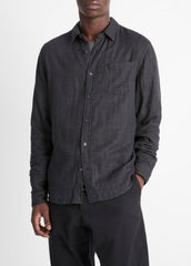 Double Face Long Sleeve in Long Sleeve - HEATHER BLACK | VINCE Men