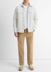 Double-Knit Cotton-Blend Piqué Shirt Jacket in Shirt Jackets - HEATHER WHITE/LIGHT HEATHER GREY | VINCE Men