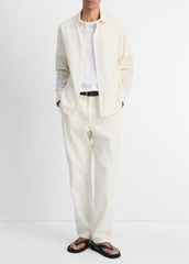 Cotton Chambray Button-Front Shirt in Long Sleeve - OFF WHITE | VINCE Men