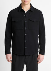 Double-Knit Cotton-Blend Piqué Shirt Jacket in Shirt Jackets - BLACK/MEDIUM HEATHER GREY | VINCE Men