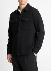 Double-Knit Cotton-Blend Piqué Shirt Jacket in Shirt Jackets - BLACK/MEDIUM HEATHER GREY | VINCE Men