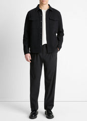 Double-Knit Cotton-Blend Piqué Shirt Jacket in Shirt Jackets - BLACK/MEDIUM HEATHER GREY | VINCE Men