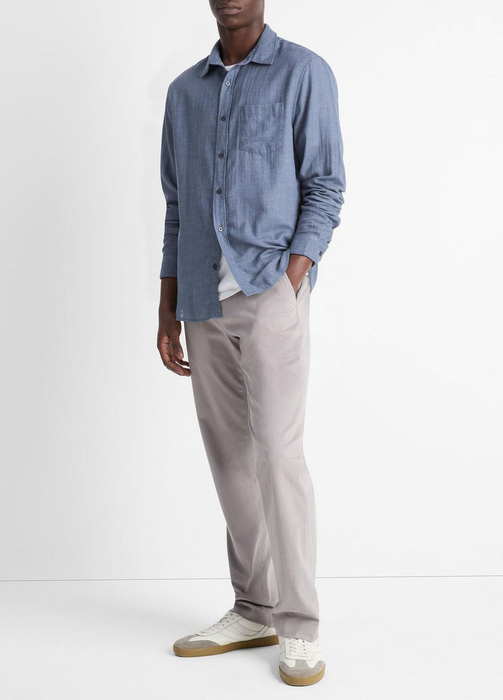 Double Face Long Sleeve in Long Sleeve - CHAMBRAY | VINCE Men