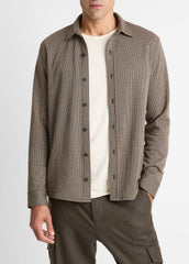 Houndstooth Cotton-Blend Button-Front Shirt in Long Sleeve - DARK ROAST COMBO | VINCE Men