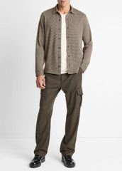 Houndstooth Cotton-Blend Button-Front Shirt in Long Sleeve - DARK ROAST COMBO | VINCE Men