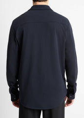 Cotton Piqué Button-Front Shirt in Long Sleeve - COASTAL BLUE | VINCE Men