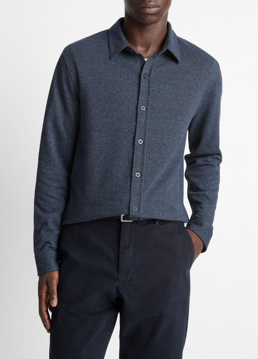 Houndstooth Cotton-Blend Button-Front Shirt in Long Sleeve - COASTAL COMBO | VINCE Men