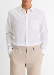 Linen Long-Sleeve Shirt in Long Sleeve - OPTIC WHITE | VINCE Men