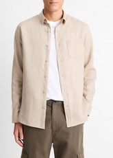 Linen Long-Sleeve Shirt in Long Sleeve - PUMICE ROCK | VINCE Men