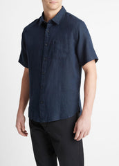 Linen Short-Sleeve Shirt in Short Sleeve - COASTAL BLUE | VINCE Men