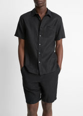 Linen Short-Sleeve Shirt in Short Sleeve - BLACK | VINCE Men