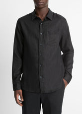 Linen Long-Sleeve Shirt in Long Sleeve - BLACK | VINCE Men