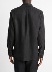 Linen Long-Sleeve Shirt in Long Sleeve - BLACK | VINCE Men