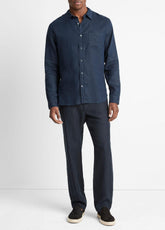 Linen Long-Sleeve Shirt in Long Sleeve - COASTAL BLUE | VINCE Men