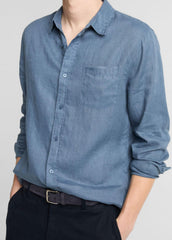 Linen Long-Sleeve Shirt in Long Sleeve - UNIFORM BLUE | VINCE Men