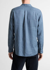 Linen Long-Sleeve Shirt in Long Sleeve - UNIFORM BLUE | VINCE Men
