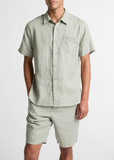 Linen Short-Sleeve Shirt in Long Sleeve - MATCHA | VINCE Men
