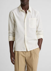 Striped Cotton-Blend Poplin Button-Front Shirt in Long Sleeve - WHITE/PALE YELLOW | VINCE Men