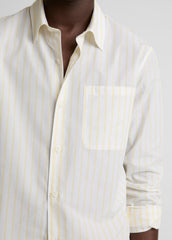 Striped Cotton-Blend Poplin Button-Front Shirt in Long Sleeve - WHITE/PALE YELLOW | VINCE Men